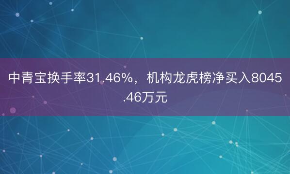 中青宝换手率31.46%，机构龙虎榜净买入8045.46万元