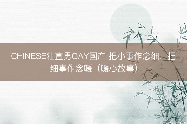 CHINESE壮直男GAY国产 把小事作念细，把细事作念暖（暖心故事）