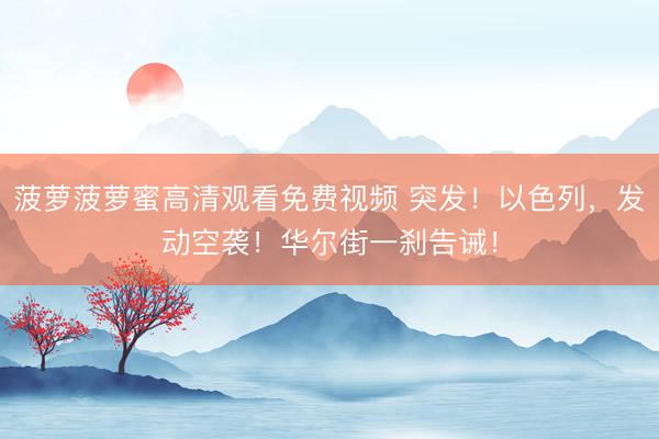 菠萝菠萝蜜高清观看免费视频 突发！以色列，发动空袭！华尔街一刹告诫！