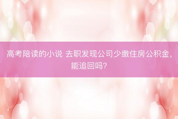 高考陪读的小说 去职发现公司少缴住房公积金，能追回吗？